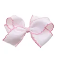 Handmade white grosgrain ribbon hair clip with pink wavy edges for girls - White With Pink Edge (MC001-3)