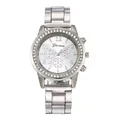 Silver Geneva quartz watch for women with luxury rhinestone bezel and alloy strap - Silver (No Lugs Style)