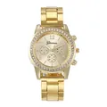 Luxury gold-tone Geneva quartz watch for women with sparkling crystal-set bezel and metal band - Gold (No Lugs Style)