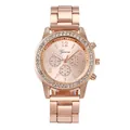 Women's rose gold Geneva quartz watch with diamond bezel and link bracelet - Rose Gold (No Lugs Style)