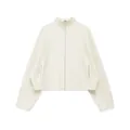 Chaqueta de punto crema minimalista con cuello alto, cremallera y silueta corta holgada - S / Blanco