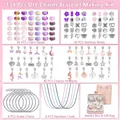 Kit de creación de joyas DIY de 134 piezas para niñas con colgantes de unicornio y caja - Púrpura+Rosa
