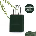 Sac cadeau épais en papier kraft vert foncé avec poignées torsadées et base carrée - Vert Foncé ; 12 Cm De Long * 15 Cm De Haut * 6 Cm De Côté (format Mini) ; Papier Kraft 120 G