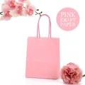 Sac cadeau rose en papier kraft avec poignées torsadées assorties pour le shopping - Rose ; 12 Cm De Long * 15 Cm De Haut * 6 Cm De Côté (format Mini) ; Papier Kraft 120 G