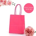 Sac cadeau en papier kraft rose avec poignées torsadées et base carrée renforcée - Rouge Rose ; 12 Cm De Long * 15 Cm De Haut * 6 Cm De Côté (format Mini) ; Papier Kraft 120 G