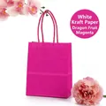 Dragon fruit pink kraft paper gift bag with matching twisted handles and floral decor - Dragon Fruit