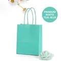 Sac cadeau épais en papier kraft blanc bleu Tiffany avec des poignées torsadées - Bleu Tiffany ; 12 Cm De Long * 15 Cm De Haut * 6 Cm De Côté (format Mini) ; Papier Kraft 120 G