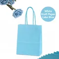 Sac cadeau épais en papier kraft blanc bleu lac avec poignées torsadées assorties - Bleu Lac ; 12 Cm De Long * 15 Cm De Haut * 6 Cm De Côté (format Mini) ; Papier Kraft 120 G