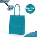 Sac cadeau en papier kraft blanc vert paon avec poignées torsadées et base renforcée - Vert Paon ; 12 Cm De Long * 15 Cm De Haut * 6 Cm De Côté (format Mini) ; Papier Kraft 120 G