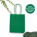Thick Christmas green white kraft paper gift bag with handles for shopping - Christmas Green