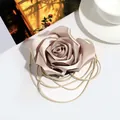 Champagne satijnen roos bloem riem en choker met lange elegante strikbanden - Champagne Roos