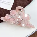 Pince à cheveux fleur en acétate rose avec texture marbrée et strass scintillants - L / Rose Fleuri
