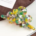 Pince à cheveux fleurie en acétate avec textures colorées et strass brillants - L / Jaune-vert