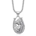 Silver horseshoe and horse head pendant necklace with sparkling zircon inlay design - Silver Color Single Pendant