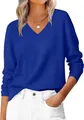 Detail of ribbed cuffs and hem on a classic navy blue V-neck knitted sweater for women - S / Blue
