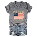 Flat lay of 250th anniversary V-neck grey tee and distressed blue denim shorts set - S / Tops / Light Gray