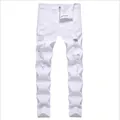 Witte slim fit herenjeans met distressed details en gescheurde knieën voor heren - EU 38 / Wit