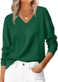 Detail of ribbed V-neckline and dark green knit texture on a soft casual sweater - S / Green