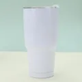 Close-up of a white 30oz vacuum insulated tumbler with a transparent sealing lid - White