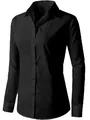 Vista dettagliata della camicia nera da donna a maniche lunghe con taglio sfiancato elegante - S / Nero Manica Lunga
