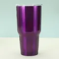 Close-up of a purple 30oz vacuum tumbler with a brushed texture and transparent lid - Purple