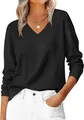 Close-up of the ribbed V-neckline and soft knitted texture on this classic black sweater - S / Black