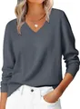 Close-up of the ribbed V-neckline and fine-knit texture on this soft dark grey sweater - S / Dark Gray