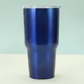 Detail of 30oz dark blue insulated tumbler with tapered base and clear slider lid - Dark Blue