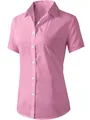 Kurzärmelige, schmal geschnittene Damenbluse mit Reverskragen und Knöpfen in Hellrosa - Rosa Kurzarm Top