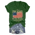 Women's dark green V-neck T-shirt with 250th anniversary print and ripped denim shorts - S / Tops / Dark Green