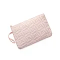 Detail view of pink quilted geometric cosmetic bag with smooth metal zipper and strap - Woven Geometric Patterns / 25*17cm / Pink Small Wave