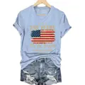 Light blue V-neck t-shirt with 250th anniversary print and distressed denim shorts - S / Tops / Light Blue