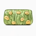 Green marble texture acrylic clutch bag with artistic gold pebble metal accents - Grass Green