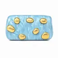 Blue marble acrylic clutch bag with golden pebble accents for women's evening parties - Sky Blue