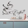 Artistic coffee cup wall sticker decor for kitchen, waterproof black vinyl coffee decal - 58*30CM Black / Black
