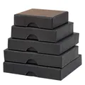 Set of 5 matte black jewelry gift boxes with finger notches stacked on white background - Top and Bottom Lid Style / 7*7*3cm / Black