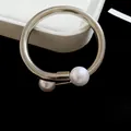 Silver spiral metal spring bracelet with two white pearls in minimalist geometric style - Silver Metal Spiral Bracelet (24#)