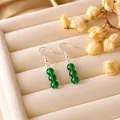 Traditional beaded drop earrings with emerald green stones and silver hooks - E1992-8/Green Bead Chain