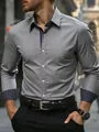 Men's slim-fit long-sleeved gray shirt with navy geometric print lining on cuffs - S / Gray Floral Patchwork (B-141-4)
