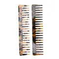 Elegant wide tooth acetate hair combs set in two tortoiseshell brown pattern finishes - Wide Tooth Long Handle Tortoiseshell Comb
