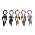 Five-piece set of U-shaped acetate hair pins in tortoiseshell and marble patterns - Hollow Round Hole U-Shaped Hair Fork