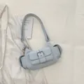 Light blue Y2K utility style shoulder bag with multiple pockets and silver hardware - With Charm / Blue