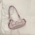 Retro light pink underarm bag with silver chain strap and multiple flap pockets - With Charm / Pink
