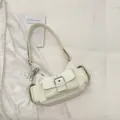 Vintage cream white shoulder bag with multi-pockets and a cute bow charm detail - With Charm / White