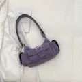 Retro purple underarm bag in suede texture with multi-pocket Y2K design and silver charms - With Charm / Purple