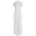 Detailed close-up of white high-neck summer dress with elegant pleated skirt design - S / White