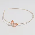 Serre-tête fin en alliage doré orné d'un papillon rose transparent et de perles - Papillon Orange