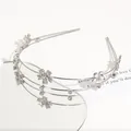 Serre-tête double en alliage argenté avec fleurs en cristal pour coiffure élégante - Fleur Argentée