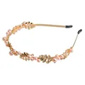 Serre-tête en alliage doré avec perles roses pâles et décorations de feuilles en métal - Perle Champagne