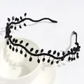 Serre-tête élégant à perles noires style branche avec cristaux à facettes brillants - Noir